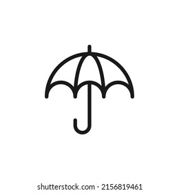 Forecast and weather concept. Minimalistic monochrome signs suitable for apps, sites, advertisement. Editable stroke. Vector line icon of umbrella 
