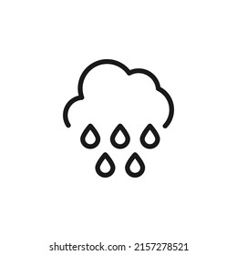 Forecast and weather concept. Minimalistic monochrome signs suitable for apps, sites, advertisement. Editable stroke. Vector line icon of raindrops under cloud as symbol of rain 