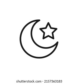 Forecast and weather concept. Minimalistic monochrome signs suitable for apps, sites, advertisement. Editable stroke. Vector line icon of star and Moon