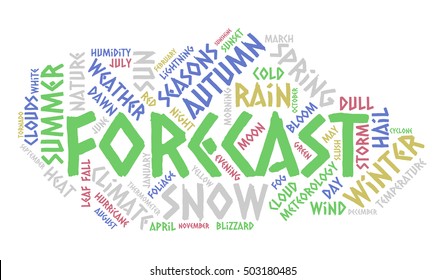 Forecast word cloud. Weather concept. White background.