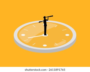 Forecasting the future, Visionary businessman holding telescope on watch