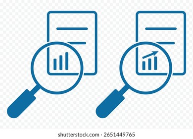 ícone de previsão, como conformidade legal. análise de tendências ou design gráfico de logotipo de avaliação. Lista de verificação de revisão de documentos com lupa para análise de auditoria e inspeção de dados eps 10