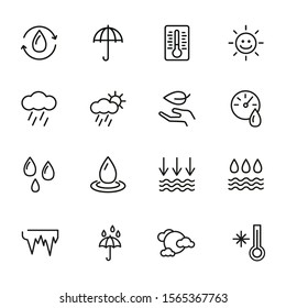 Forecasting line icon set. Set of line icons on white background. Environment concept. Rain, cloud, sunshine. Vector illustration can be used for topics like nature, environment, season