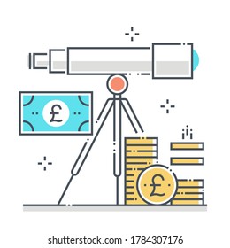 Forecasting related color line vector icon, illustration. The icon is about finance, money, telescope, space, stars, business. The composition is infinitely scalable.