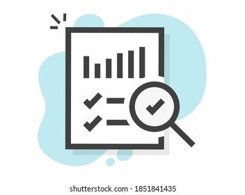Prognostizierende Recherchen oder Prüfberichte der Verkaufsfinanzdaten Linie Umriss-Icon-Vektorgrafik, Idee der Steueranalyse auf Papier mit Prüfzeichen, rechtliche Einhaltung, digitale Ergebnisse investieren
