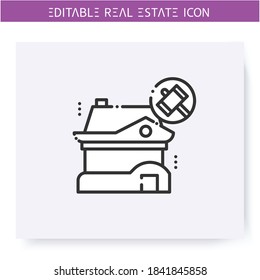 Foreclosure house line icon. Mortgaged property seized by the court. Real estate agency, housing business concept. Lease home and housing amenities. Isolated vector illustration. Editable stroke 