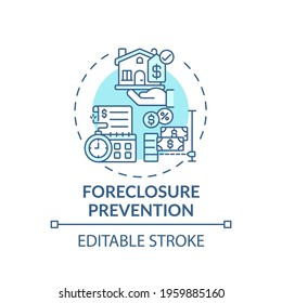 Foreclosure Prevention Concept Icon. Legal Services Types. Help Homeowners Who Are In Danger Of Loosing Home Idea Thin Line Illustration. Vector Isolated Outline RGB Color Drawing. Editable Stroke