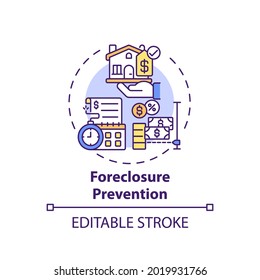 Foreclosure Prevention Concept Icon. Legal Services Types. Help Homeowners Who Are In Danger Of Foreclosure Idea Thin Line Illustration. Vector Isolated Outline RGB Color Drawing. Editable Stroke