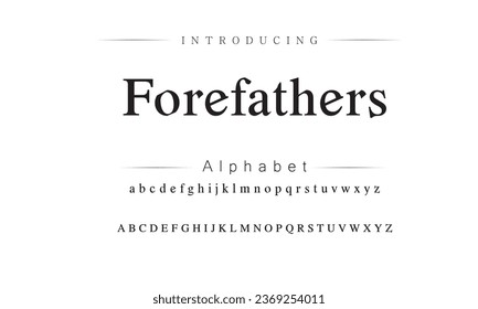 Vorfahren Elegante Font Uppercase Lowercase und Zahl. Classic Lettering Minimal Fashion Designs. Typografie moderne Serifenschriften erhalten ein traditionelles dekoratives Vintage-Konzept. Vektorgrafik