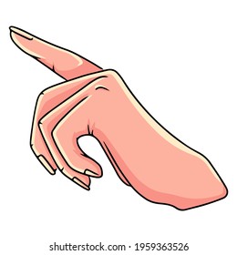 Forefinger gesture. Hand gesture. Woman's hand. Hand gestures. Cartoon style. Illustration for design and decoration.