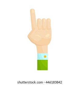 Forefinger up gesture icon in cartoon style on a white background