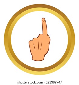 Forefinger up gesture vector icon in golden circle, cartoon style isolated on white background