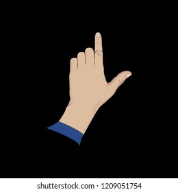 Forefinger  hand sign. Realistic vector hand on black background