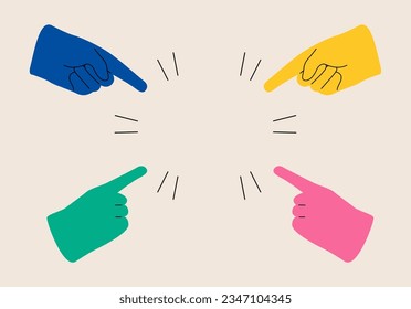 Forefinger point to center. Colorful vector illustration 
