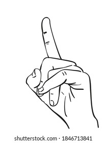 Forefinger pointing up gesture Vector sketch, Hand palm Hand drawing isolated illustration black and white graphics