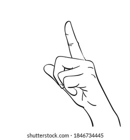 Forefinger pointing up gesture, Vector sketch, Hand drawn isolated black and white illustration graphic
