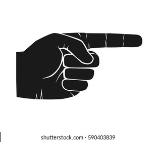 Forefinger, pointing hand. vector icon silhouette