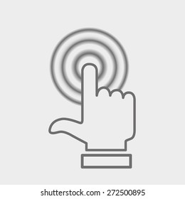 Forefinger pressing on touchscreen.  Icon on a gray background. Vector Image.