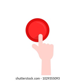 forefinger pushing on red button. concept of emergency button like web interface element with pressing finger or stop pointer. cartoon style simple modern minimal logo graphic design isolated on white