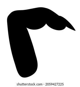 Forefinger. Silhouette. The gnarled limb of a witch. Severed limb with sharp fingernail. Vector illustration. Part of a human hand. Outline on an isolated white background. Halloween symbol. 