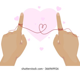 Forefinger with string together and heart shape.