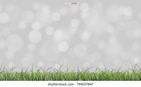 Foreground of green grass with light blurred bokeh for background. Vector illustration.