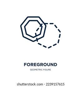 Vordergrundsymbol der geometrischen Figurensammlung. Dünner linearer Vordergrund, Reisen, hohe Umrisssymbol einzeln auf weißem Hintergrund. Zeilennutzer-Vordergrundzeichen, Symbol für Web und Mobile