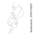 forehead kiss of couple decorative art continuous one line drawing vector illustration