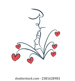 forehead kiss couple simple vector line art illustration