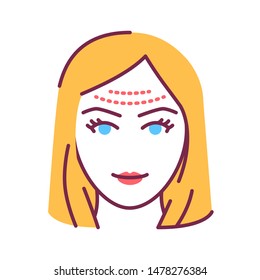 Forehead lift color line icon. Cosmetic surgery. Skin care. Facial rejuvenation. Blond woman concept. Sign for web page, mobile app, banner, social media. Editable stroke.