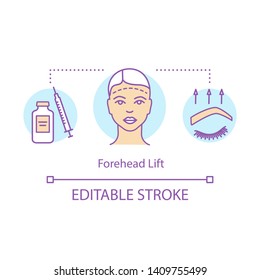 Forehead lift concept icon. Correct sagging idea thin line illustration. Cosmetic surgery procedure. Rejuvenation. Facial plastic surgery. Vector isolated outline drawing. Editable stroke