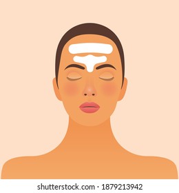 Forehead Skin Care. Modern Flat Vector Illustration. Woman with Beauty Strip Lines on Forehead. Website Template. Social Media Concept.