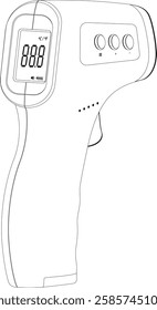 forehead thermometer line drawing, illustration of medical non-contact equipment.