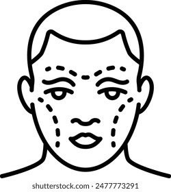 forehead wrinkle reduction surgery concept, Foreheadplasty vector icon design, Cosmetology or Cosmetologist Symbol,esthetic beauty outline Sign, Beauty treatment stock illustration