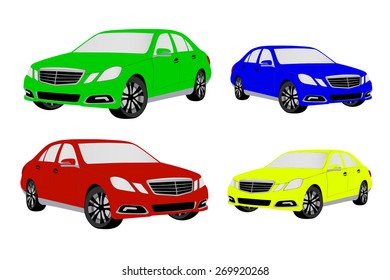 A foreign car in a vector on a white background.The logo of the car. Vector illustration of a foreign car.