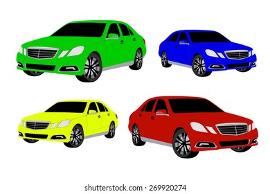 A foreign car in a vector on a white background.The logo of the car. Vector illustration of a foreign car.
