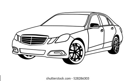 A foreign car in a vector on a white background.The logo of the car. Vector illustration of a foreign car.