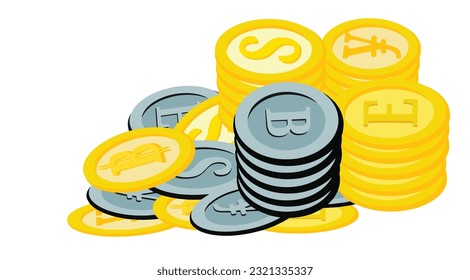 foreign currency coins vector illustration on white background.