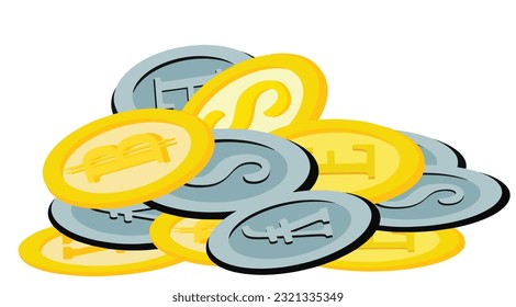 foreign currency coins vector illustration on white background.