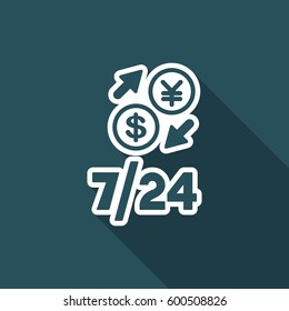 Foreign currency exchange 7/24 - Dollar - Yen - Vector web icon