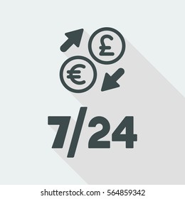 Foreign currency exchange 7/24 - Euro - sterling - Vector web icon