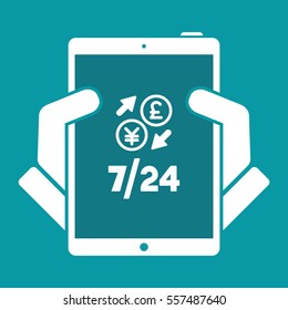 Foreign currency exchange 7/24 - Sterling - Yen - Vector web icon
