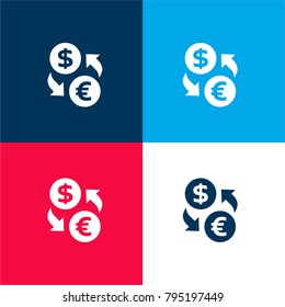 Foreign Currency Exchange four color material and minimal icon logo set in red and blue