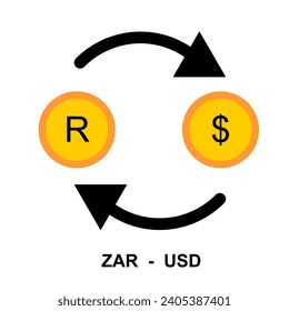 Devisensymbol. Südafrikanische Rand in US-Dollar enthalten. Konzept der Finanzbörse. Vektorgrafik 