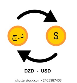 Foreign currency exchange icon. Containing Aljazair Dinar to US Dollar . Financial exchange concept. illustration Vector 