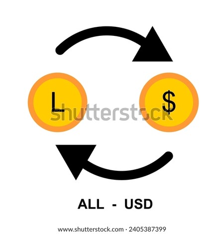 Foreign currency exchange icon. Containing Albania Lek to US Dollar . Financial exchange concept. illustration Vector