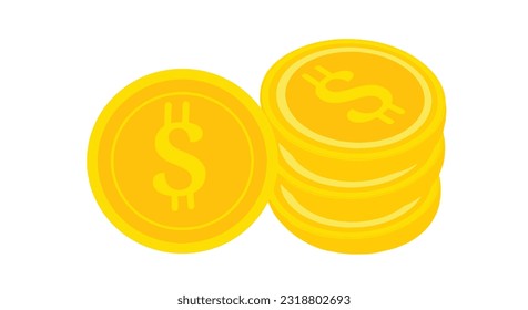 Foreign Currency Gold Coins Vector Illustration Isolated On A White Background.