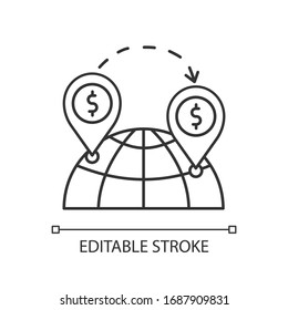 Foreign Direct Investment Pixel Perfect Linear Icon. World Business, Controlling Ownership. Thin Line Customizable Illustration. Contour Symbol. Vector Isolated Outline Drawing. Editable Stroke