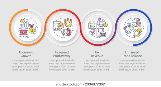 Foreign direct investment vector infographics template, data visualization with 4 steps, process timeline chart, colorful linear icons.