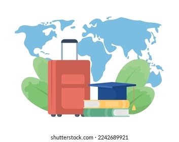 Foreign education objects flat concept vector illustration. Study abroad. Editable 2D cartoon elements on white for web design. International university creative idea for website, mobile, presentation